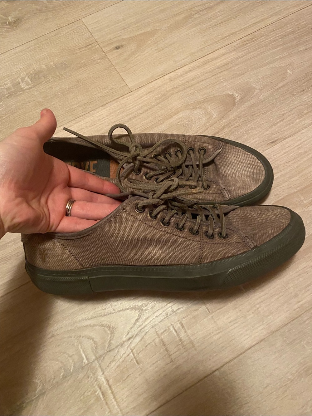 Frye Men's Brown Canvas Lace-Up Sneakers US 10 Casual Comfort Round Toe
